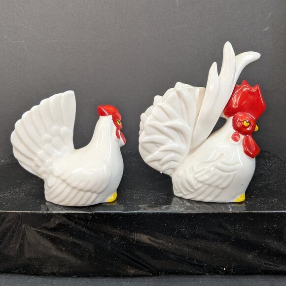 Vintage NOS White Hen and Rooster Salt and Pepper Set Dansan Japan - Picture 3 of 6